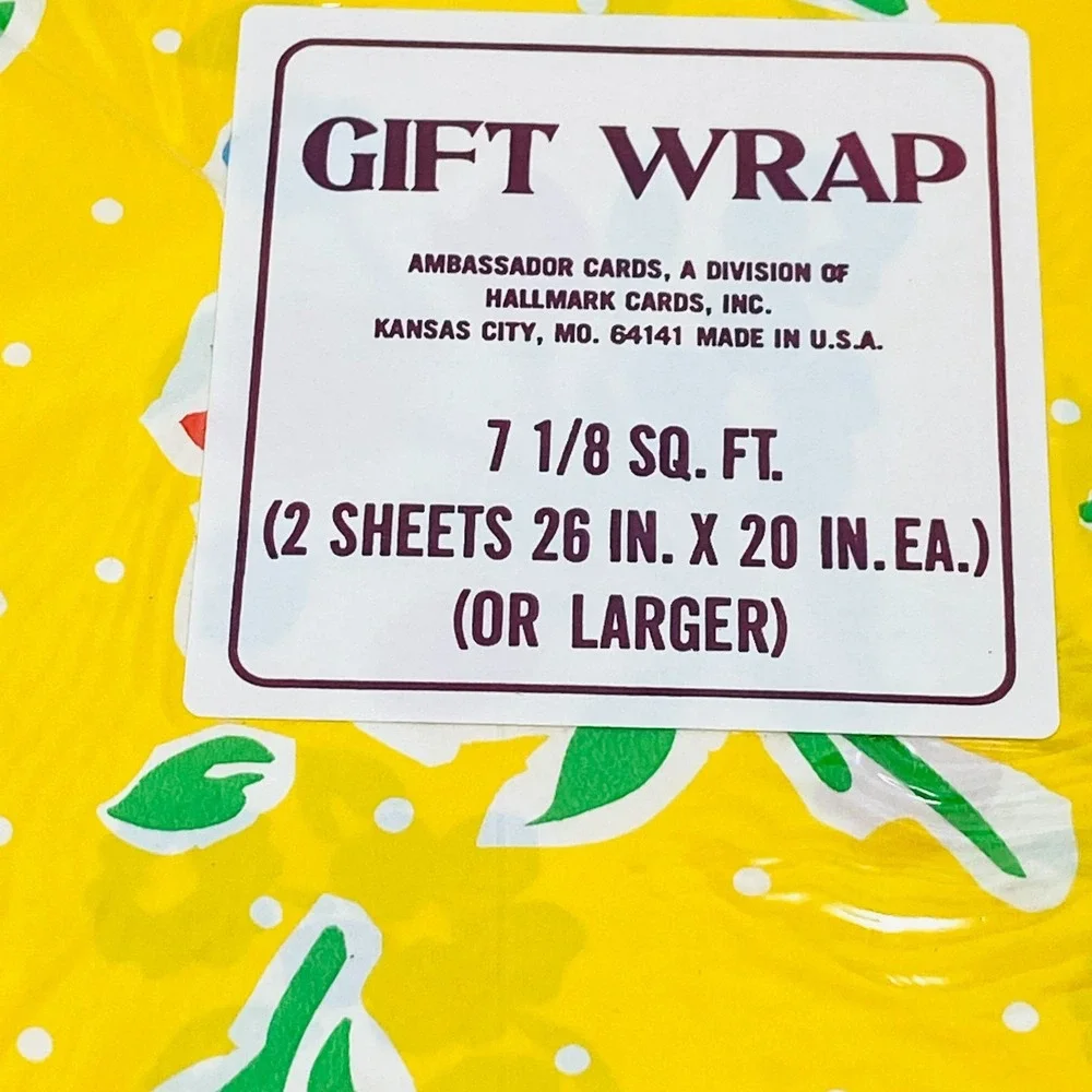 VTG NOS Wrapping Paper Hallmark Ambassador Primary Floral 1990s Gift Wrap Yellow